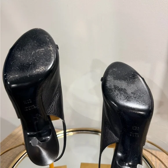 Gucci Black Leather Slingback Pumps with Silver Chain Plaque - Picture 4 of 4